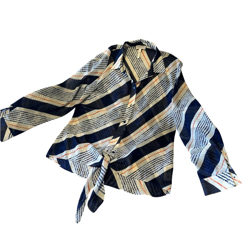 Laundry By Shelli Segal Striped Blouse - Navy, White, and Orange